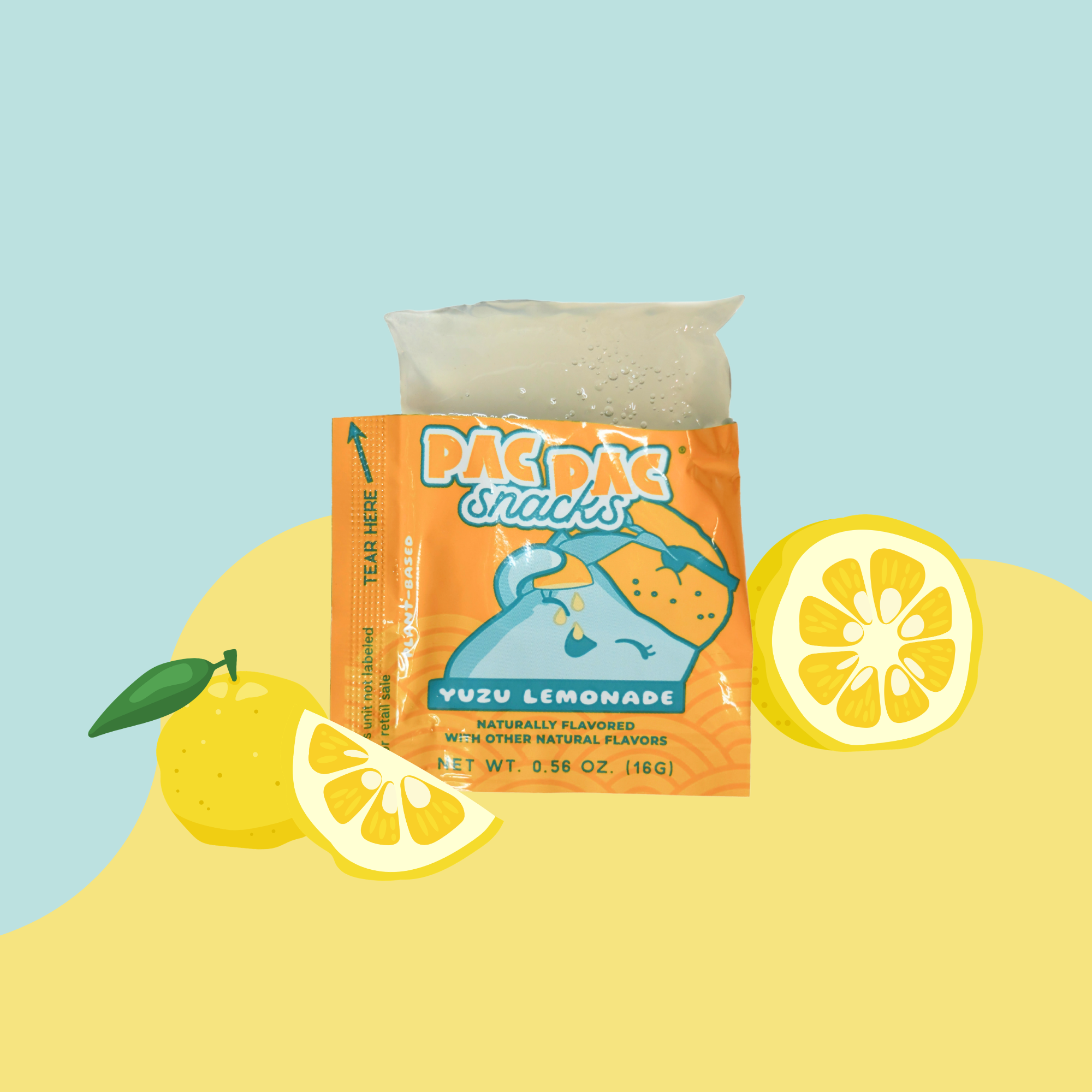 Single sachet of Pac Pac yuzu lemonade flavor konjac chews